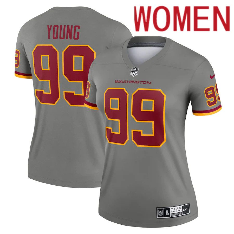 Cheap Women Washington Redskins 99 Chase Young Nike Gray Inverted Legend NFL Jersey